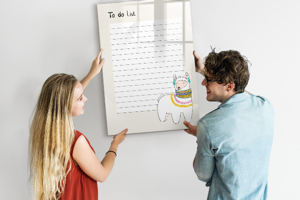 Memobord van glas met print inclusief neodymium magneten Een takenlijst met een schattig thema