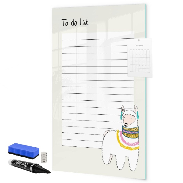Memobord van glas met print inclusief neodymium magneten Een takenlijst met een schattig thema