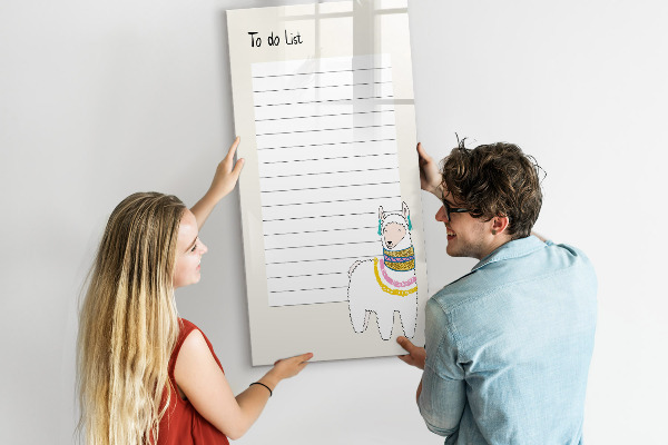 Memobord van glas met print inclusief neodymium magneten Een takenlijst met een schattig thema