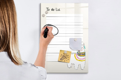 Memobord van glas met print inclusief neodymium magneten Een takenlijst met een schattig thema
