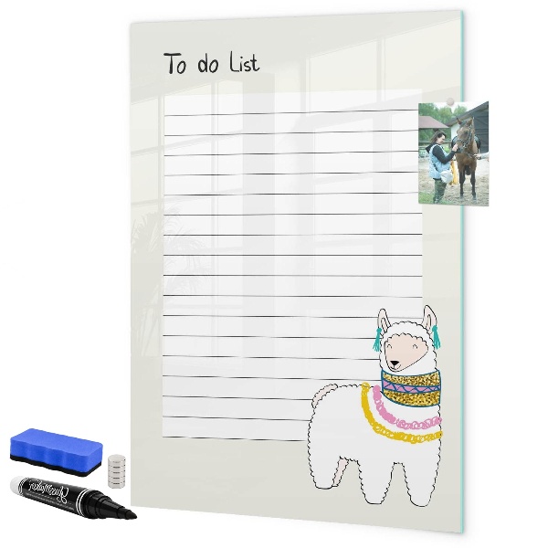 Memobord van glas met print inclusief neodymium magneten Een takenlijst met een schattig thema