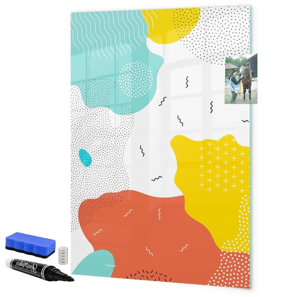 Decoratief glazen wandbord beschrijfbaar en magnetisch Kleurrijk prikbord voor foto's en notities