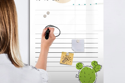 Decoratief glazen wandbord beschrijfbaar en magnetisch Een takenlijst met een creatieve twist