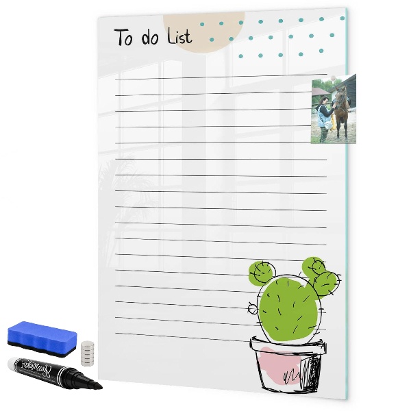 Decoratief glazen wandbord beschrijfbaar en magnetisch Een takenlijst met een creatieve twist