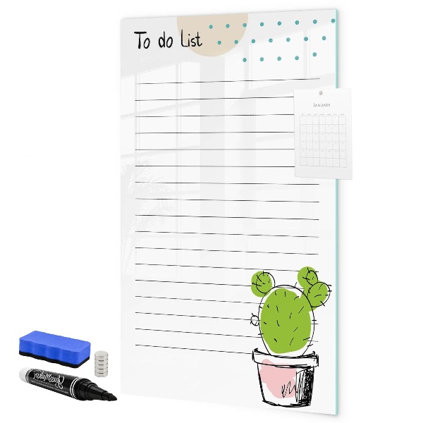 Decoratief glazen wandbord beschrijfbaar en magnetisch Een takenlijst met een creatieve twist