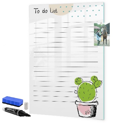 Decoratief glazen wandbord beschrijfbaar en magnetisch Een takenlijst met een creatieve twist