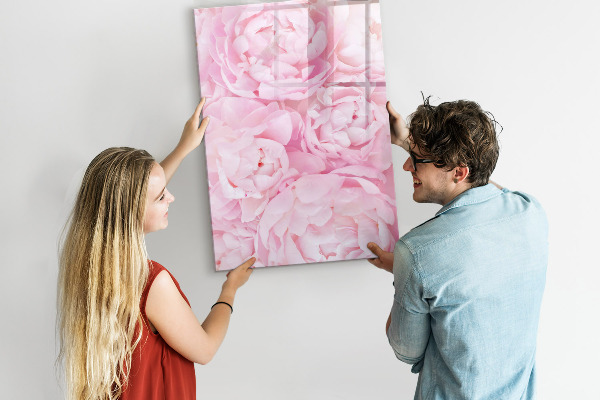 Decoratief glazen wandbord beschrijfbaar en magnetisch Bloemenmotief met ruimte voor foto's