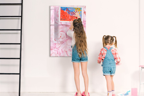 Decoratief glazen wandbord beschrijfbaar en magnetisch Bloemenmotief met ruimte voor foto's