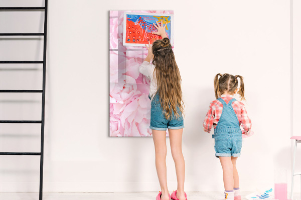 Decoratief glazen wandbord beschrijfbaar en magnetisch Bloemenmotief met ruimte voor foto's