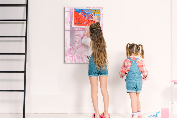 Decoratief glazen wandbord beschrijfbaar en magnetisch Bloemenmotief met ruimte voor foto's