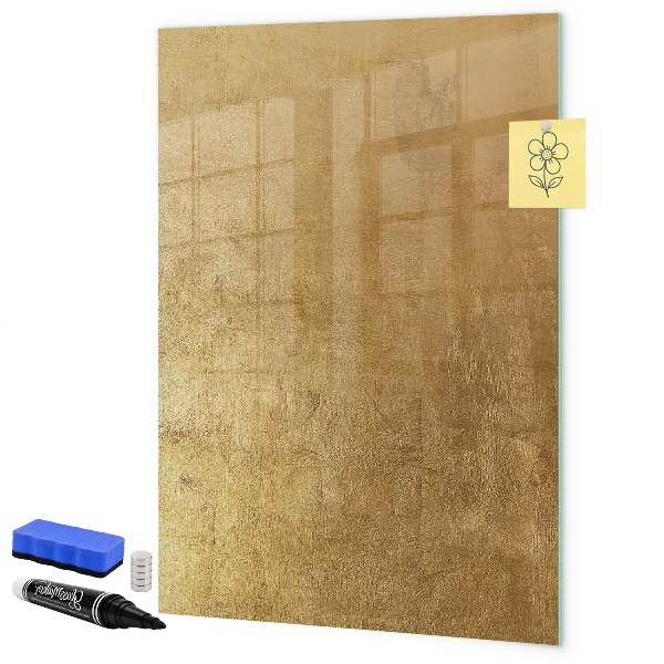 Memobord van glas met print inclusief neodymium magneten Gouden prikbord voor foto's en notities