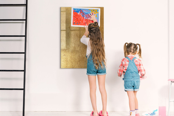 Memobord van glas met print inclusief neodymium magneten Gouden prikbord voor foto's en notities
