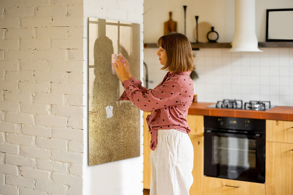 Memobord van glas met print inclusief neodymium magneten Gouden prikbord voor foto's en notities