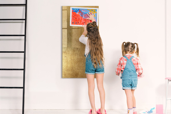 Memobord van glas met print inclusief neodymium magneten Gouden prikbord voor foto's en notities