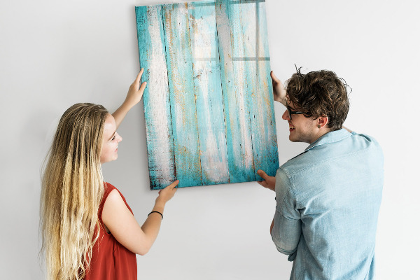 Decoratief glazen wandbord beschrijfbaar en magnetisch Een kleurrijk prikbord voor foto's en notities