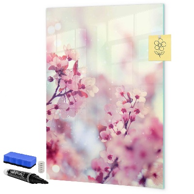 Decoratief glazen wandbord beschrijfbaar en magnetisch Bloemenmotief met ruimte voor foto's