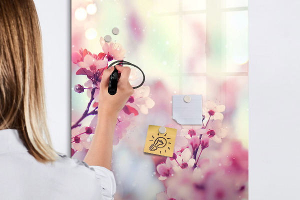 Decoratief glazen wandbord beschrijfbaar en magnetisch Bloemenmotief met ruimte voor foto's