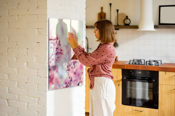 Decoratief glazen wandbord beschrijfbaar en magnetisch Bloemenmotief met ruimte voor foto's
