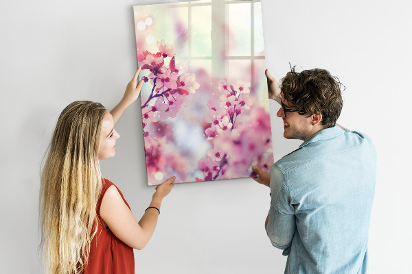 Decoratief glazen wandbord beschrijfbaar en magnetisch Bloemenmotief met ruimte voor foto's