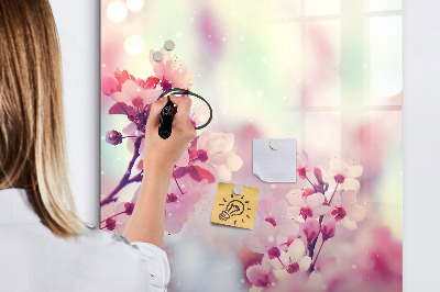 Decoratief glazen wandbord beschrijfbaar en magnetisch Bloemenmotief met ruimte voor foto's