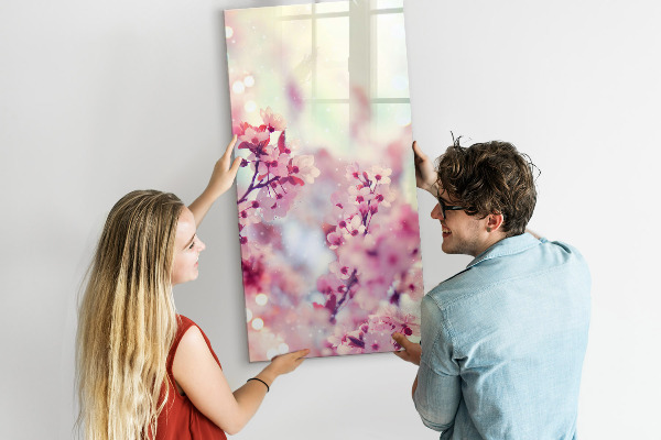 Decoratief glazen wandbord beschrijfbaar en magnetisch Bloemenmotief met ruimte voor foto's