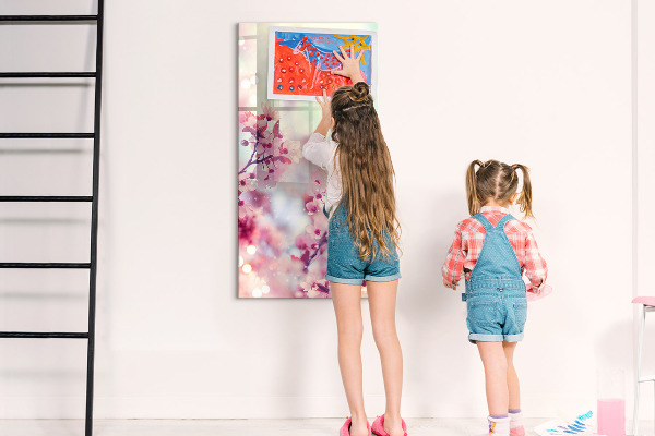 Decoratief glazen wandbord beschrijfbaar en magnetisch Bloemenmotief met ruimte voor foto's