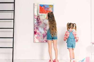 Decoratief glazen wandbord beschrijfbaar en magnetisch Bloemenmotief met ruimte voor foto's