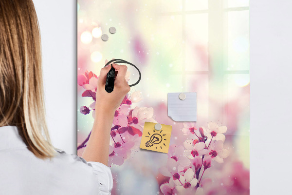 Decoratief glazen wandbord beschrijfbaar en magnetisch Bloemenmotief met ruimte voor foto's