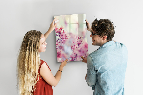 Decoratief glazen wandbord beschrijfbaar en magnetisch Bloemenmotief met ruimte voor foto's