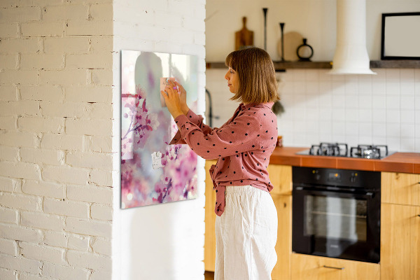 Decoratief glazen wandbord beschrijfbaar en magnetisch Bloemenmotief met ruimte voor foto's