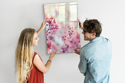 Decoratief glazen wandbord beschrijfbaar en magnetisch Bloemenmotief met ruimte voor foto's