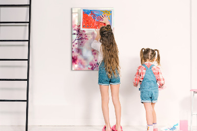 Decoratief glazen wandbord beschrijfbaar en magnetisch Bloemenmotief met ruimte voor foto's