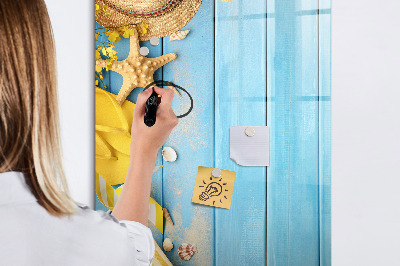 Memobord van glas met print inclusief neodymium magneten Zomerse herinneringen op een blauwe achtergrond