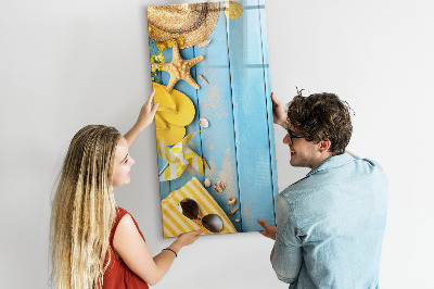 Memobord van glas met print inclusief neodymium magneten Zomerse herinneringen op een blauwe achtergrond