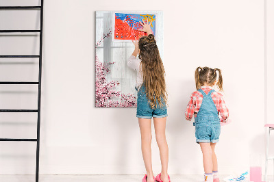 Decoratief glazen wandbord beschrijfbaar en magnetisch Een creatieve ruimte voor foto's en notities