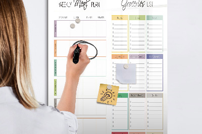 Decoratief glazen wandbord beschrijfbaar en magnetisch Wekelijks maaltijd- en boodschappenplan