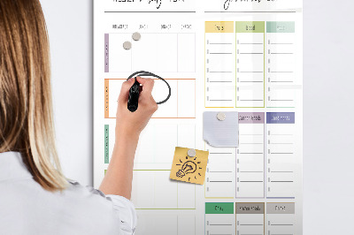 Decoratief glazen wandbord beschrijfbaar en magnetisch Wekelijks maaltijd- en boodschappenplan