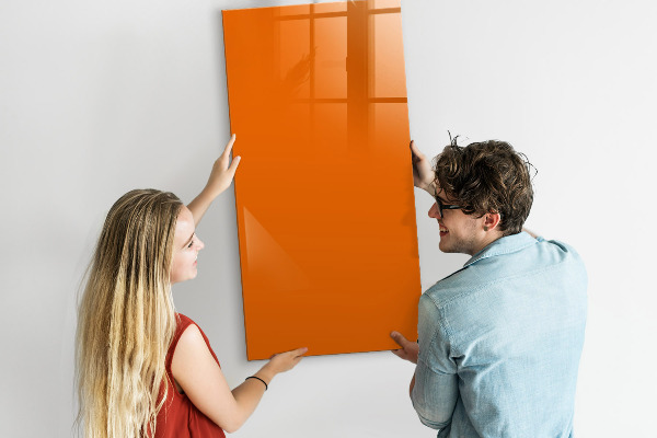 Memobord van glas met print inclusief neodymium magneten Oranje bord voor notities en foto's