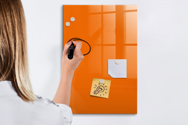 Memobord van glas met print inclusief neodymium magneten Oranje bord voor notities en foto's