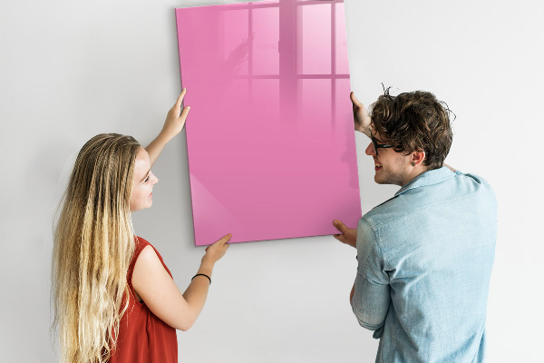 Decoratief glazen wandbord beschrijfbaar en magnetisch Roze prikbord voor notities en foto's