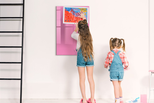 Decoratief glazen wandbord beschrijfbaar en magnetisch Roze prikbord voor notities en foto's