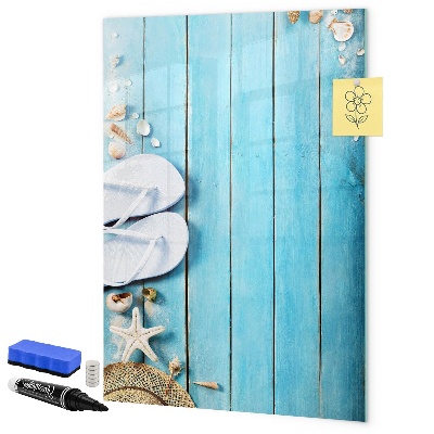 Memobord van glas met print inclusief neodymium magneten Zomerse herinneringen op een blauwe achtergrond