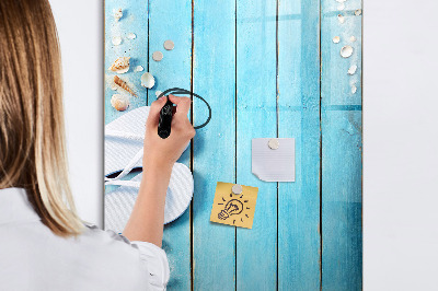 Memobord van glas met print inclusief neodymium magneten Zomerse herinneringen op een blauwe achtergrond