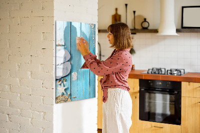 Memobord van glas met print inclusief neodymium magneten Zomerse herinneringen op een blauwe achtergrond