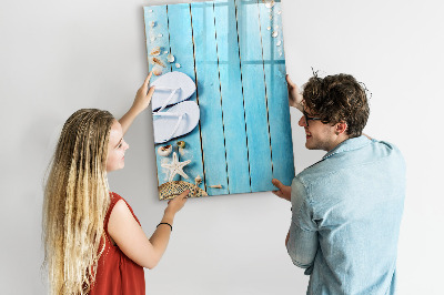 Memobord van glas met print inclusief neodymium magneten Zomerse herinneringen op een blauwe achtergrond