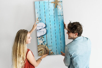 Memobord van glas met print inclusief neodymium magneten Zomerse herinneringen op een blauwe achtergrond