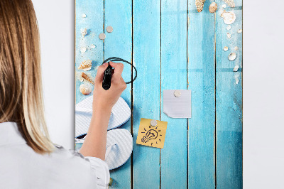 Memobord van glas met print inclusief neodymium magneten Zomerse herinneringen op een blauwe achtergrond