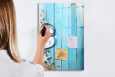 Memobord van glas met print inclusief neodymium magneten Zomerse herinneringen op een blauwe achtergrond