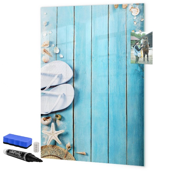 Memobord van glas met print inclusief neodymium magneten Zomerse herinneringen op een blauwe achtergrond