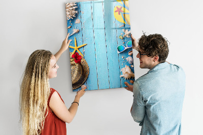 Memobord van glas met print inclusief neodymium magneten Zomerse herinneringen op een blauwe achtergrond